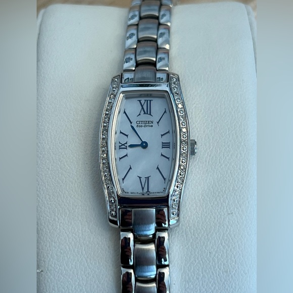 Citizen Eco-Drive Ladies Watch Silhouette Genuine Diamond, Pearl Dial Blue Hands - Picture 6 of 12